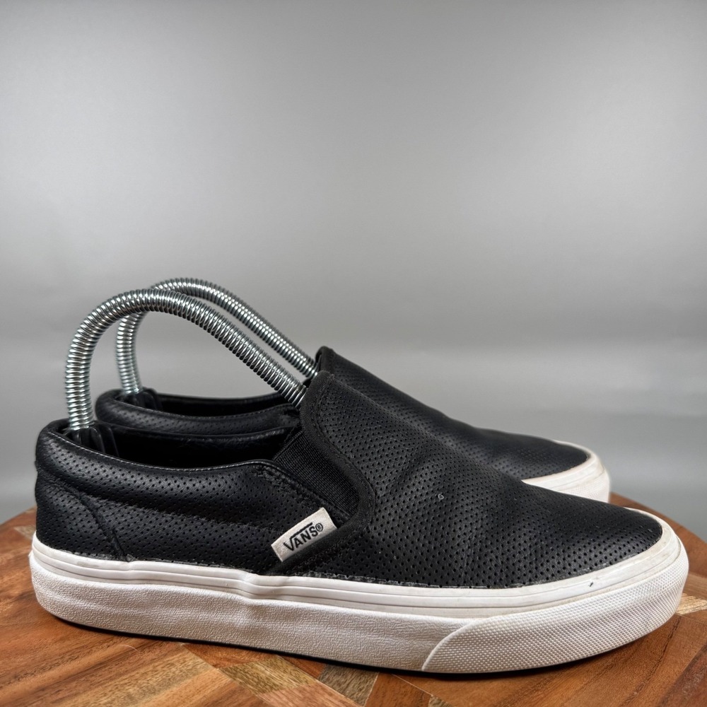 Vans Classic Slip-On Black Perforated Leather Sneakers Womens‎ 7 Mens 5.5